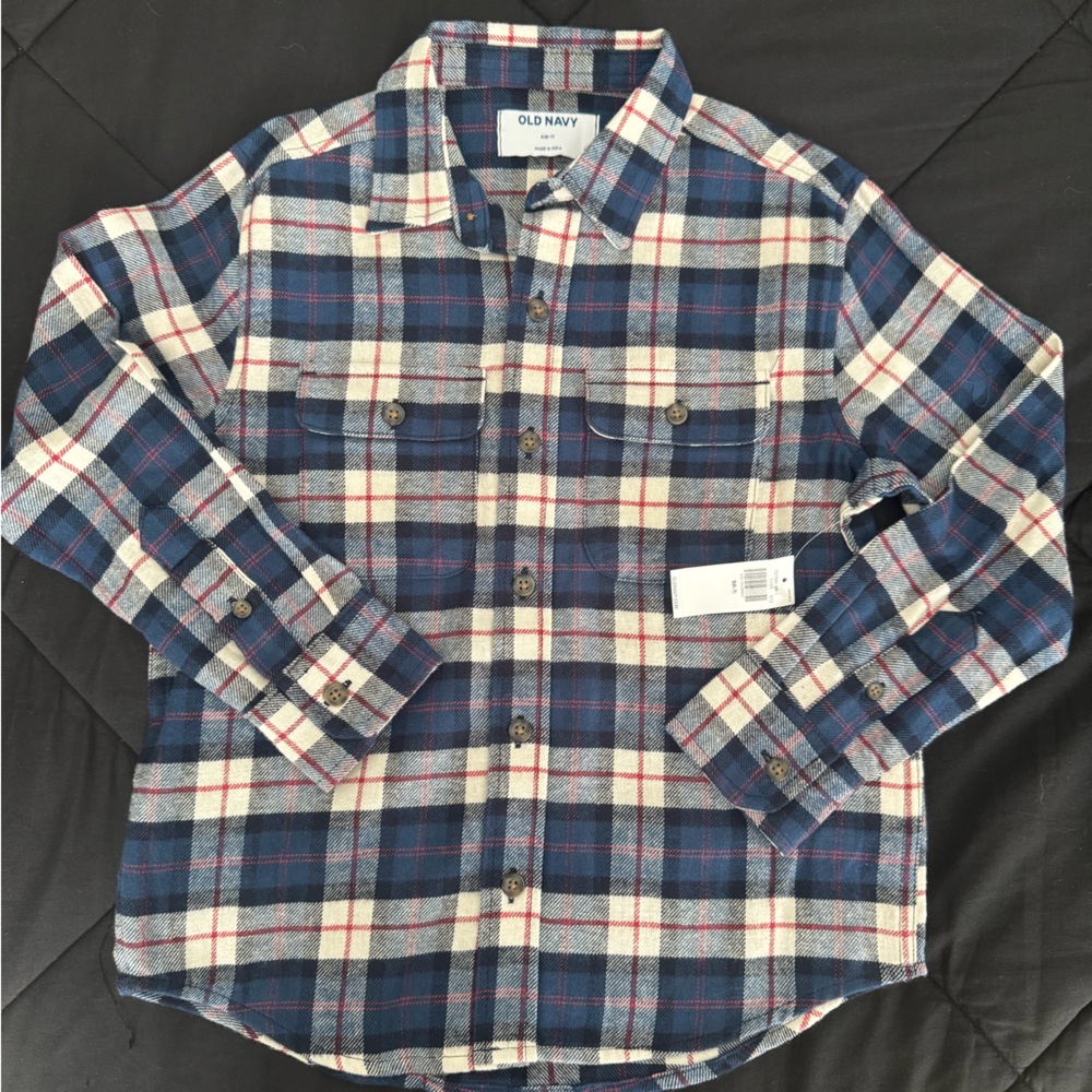 Old Navy Kids Blue and Red Plaid Button Down Shirt